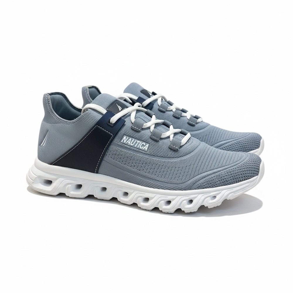 Nautica Mens Size 10 Grey Mesh Athletic Running Sneakers Lace Up Trainers Shoes